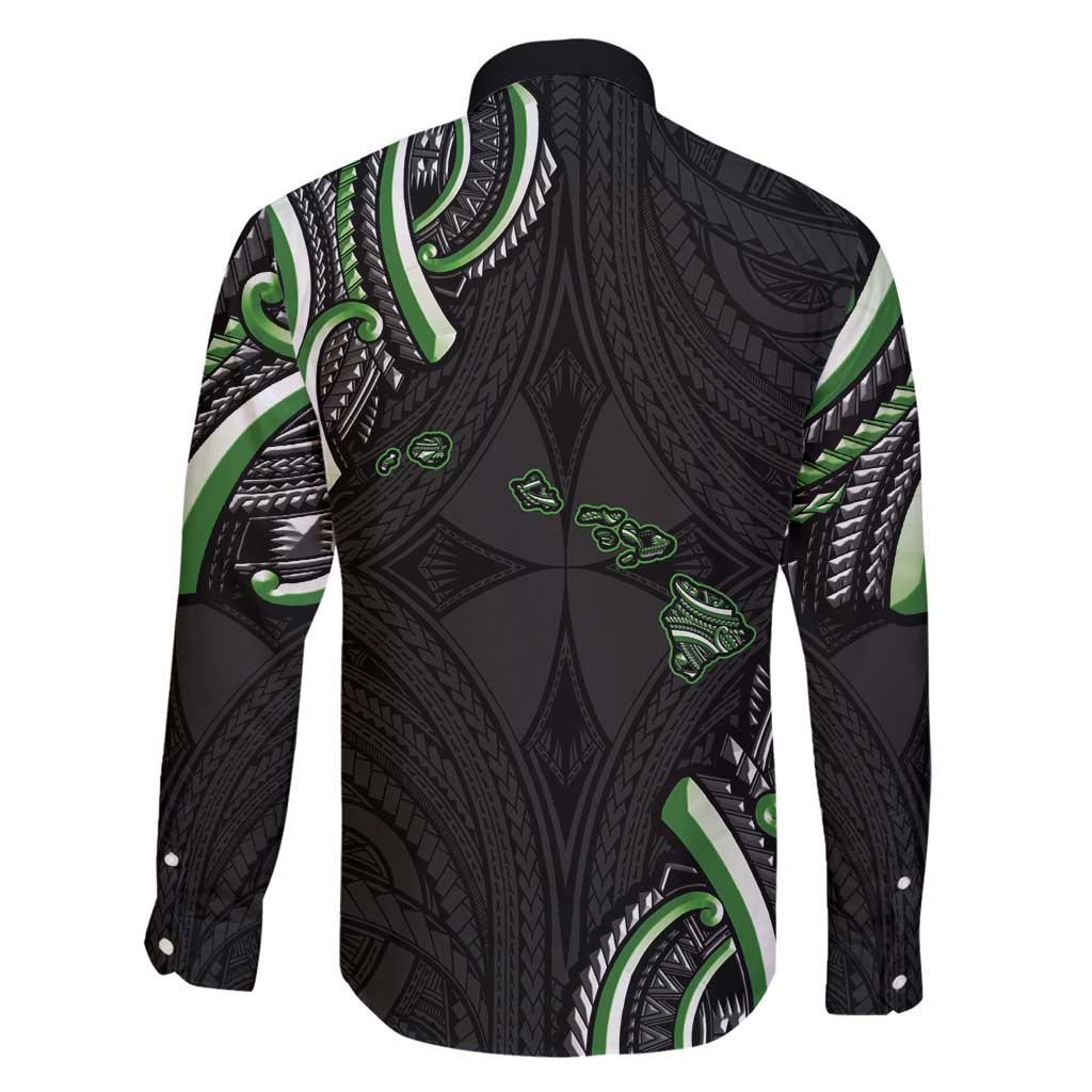 Traditional Art Hawaiian Kakau Tattoos Family Matching Off Shoulder Maxi Dress and Hawaiian Shirt Green Color - Polynesian Pride