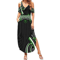 Traditional Art Hawaiian Kakau Tattoos Family Matching Summer Maxi Dress and Hawaiian Shirt Green Color - Polynesian Pride
