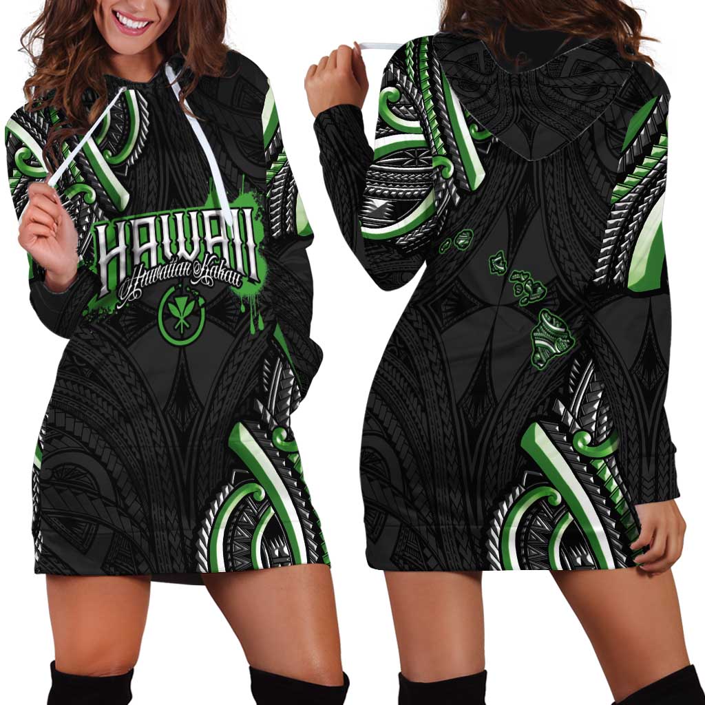 Traditional Art Hawaiian Kakau Tattoos Hoodie Dress Green Color - Polynesian Pride