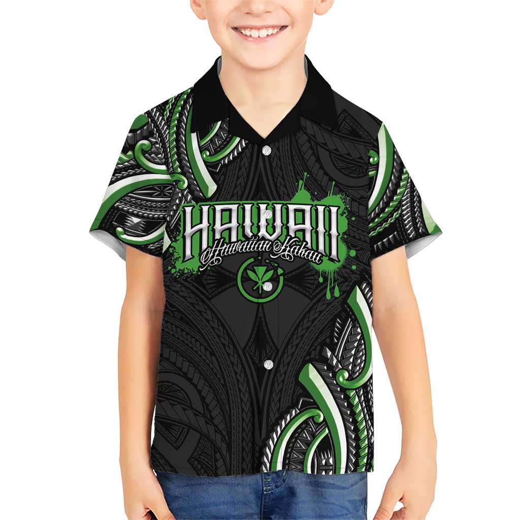 Traditional Art Hawaiian Kakau Tattoos Kid Hawaiian Shirt Green Color LT03 Kid Green - Polynesian Pride