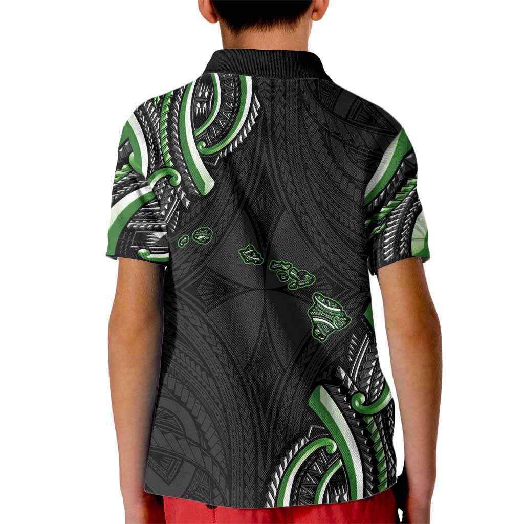 Traditional Art Hawaiian Kakau Tattoos Kid Polo Shirt Green Color LT03 - Polynesian Pride