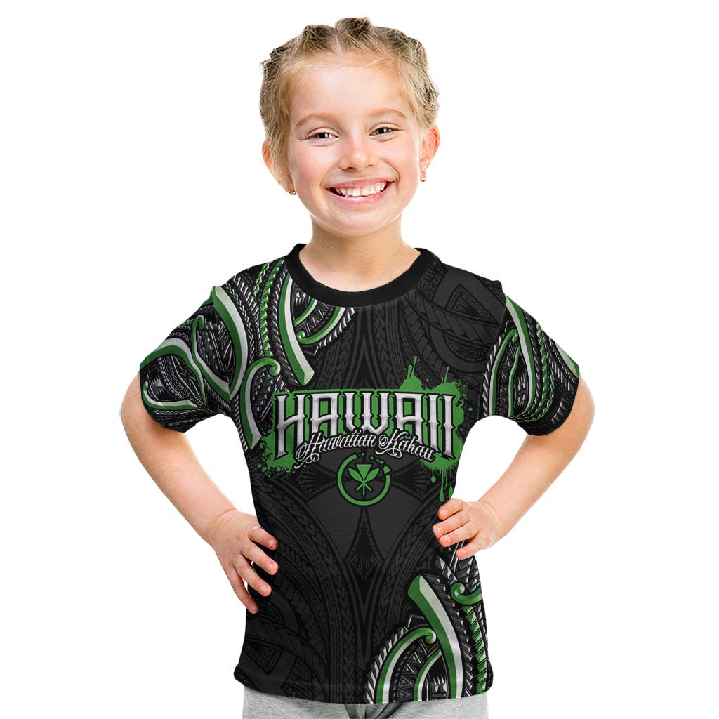 Traditional Art Hawaiian Kakau Tattoos Kid T Shirt Green Color - Polynesian Pride