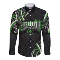 Traditional Art Hawaiian Kakau Tattoos Long Sleeve Button Shirt Green Color - Polynesian Pride