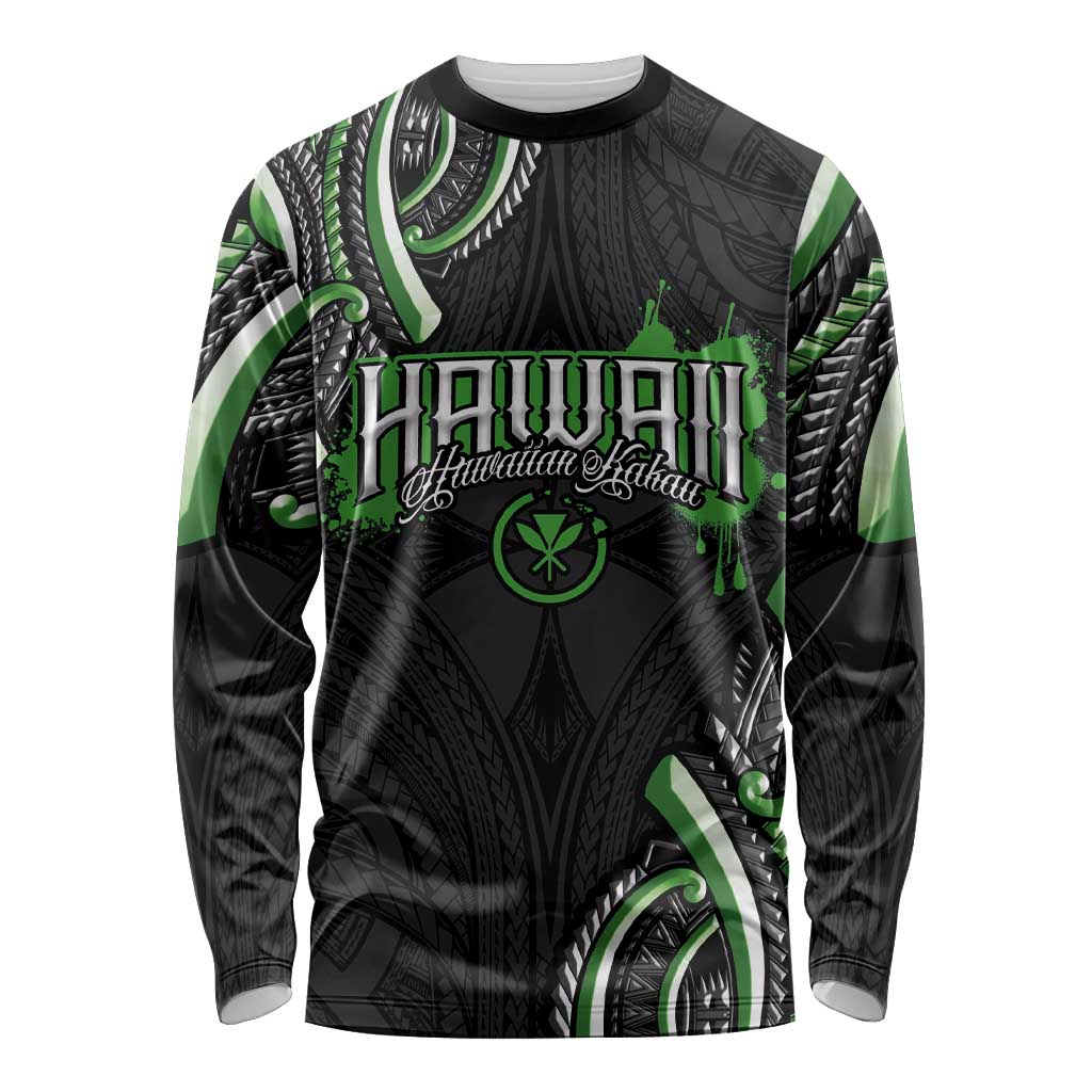 Traditional Art Hawaiian Kakau Tattoos Long Sleeve Shirt Green Color LT03 Unisex Green - Polynesian Pride