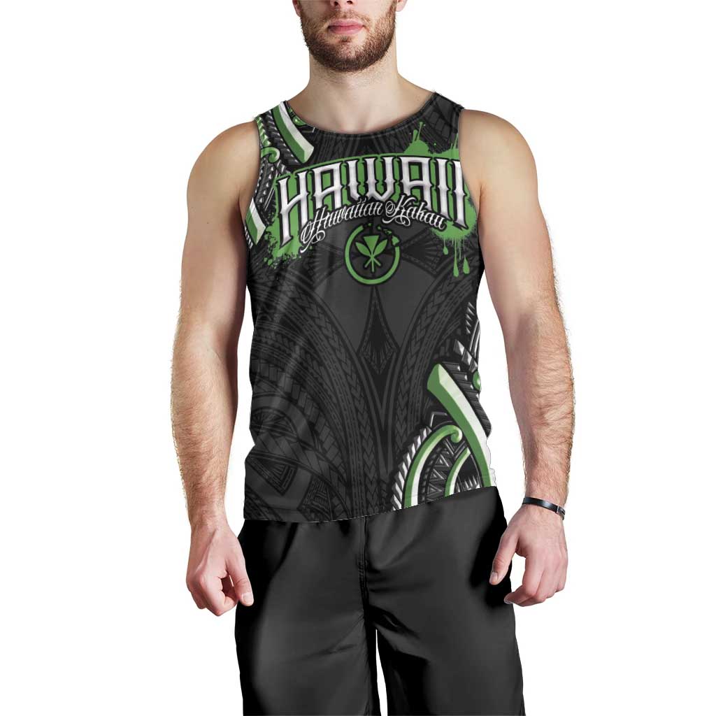 Traditional Art Hawaiian Kakau Tattoos Men Tank Top Green Color - Polynesian Pride