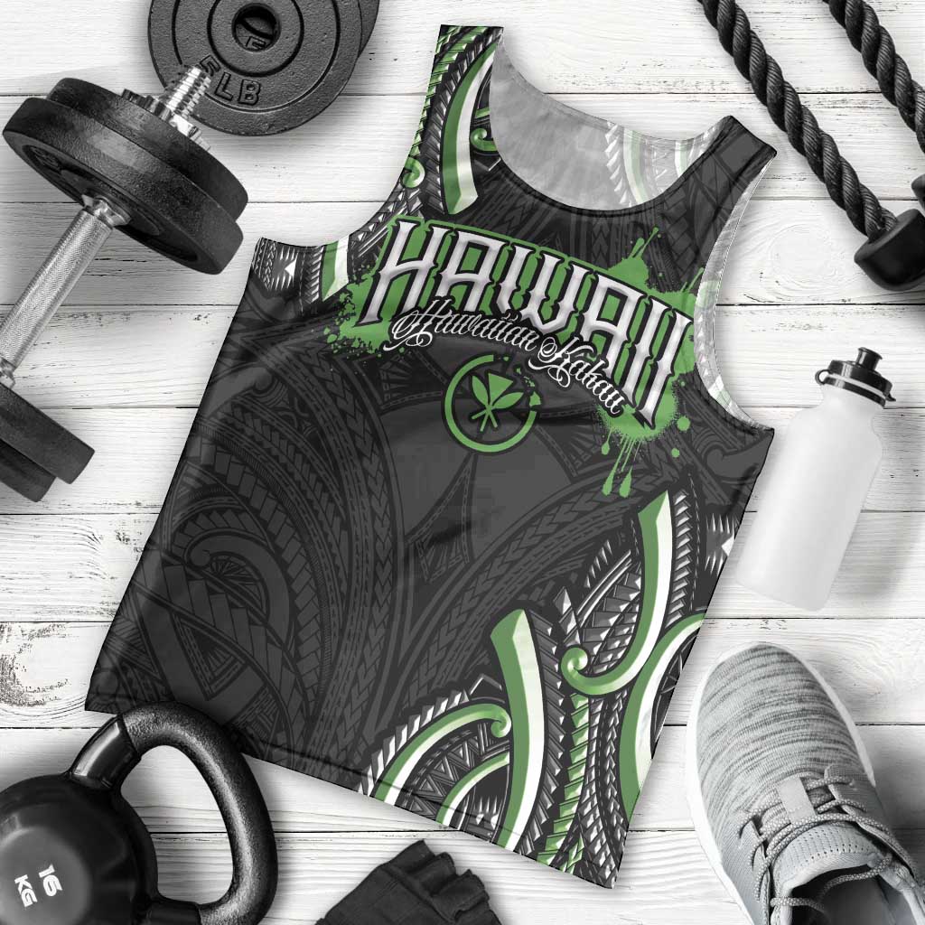 Traditional Art Hawaiian Kakau Tattoos Men Tank Top Green Color - Polynesian Pride