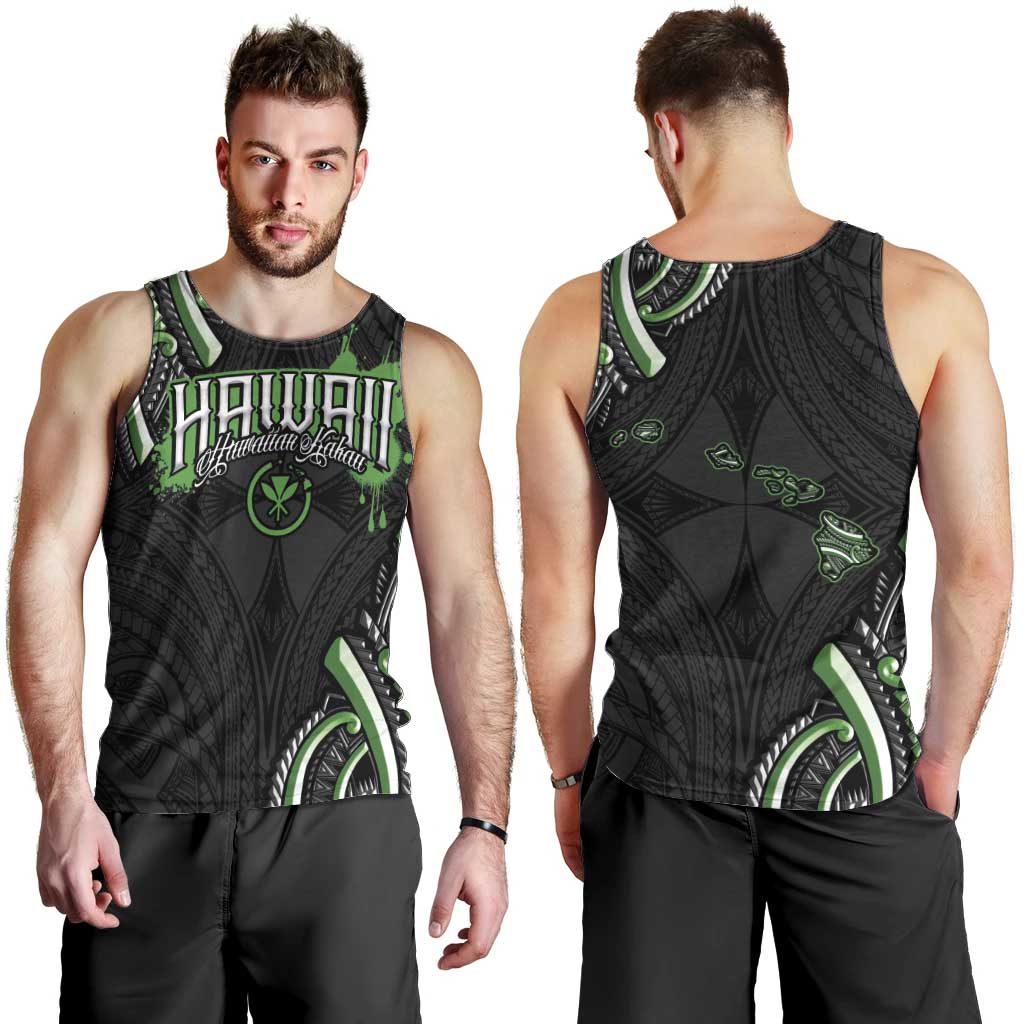 Traditional Art Hawaiian Kakau Tattoos Men Tank Top Green Color - Polynesian Pride