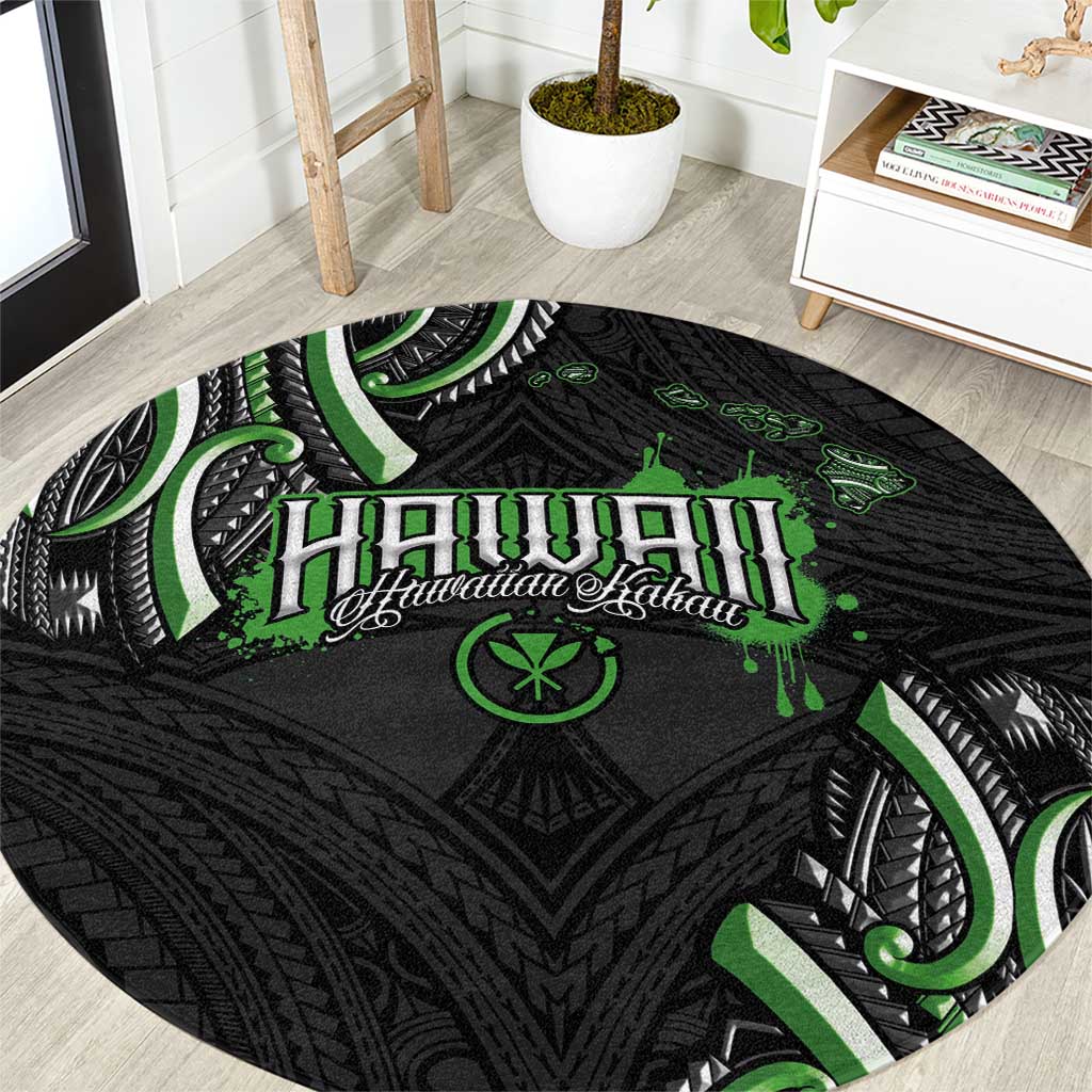 Traditional Art Hawaiian Kakau Tattoos Round Carpet Green Color - Polynesian Pride