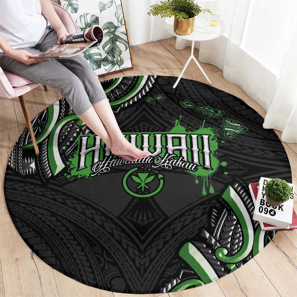 Traditional Art Hawaiian Kakau Tattoos Round Carpet Green Color - Polynesian Pride