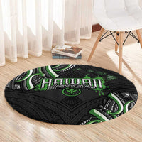 Traditional Art Hawaiian Kakau Tattoos Round Carpet Green Color - Polynesian Pride