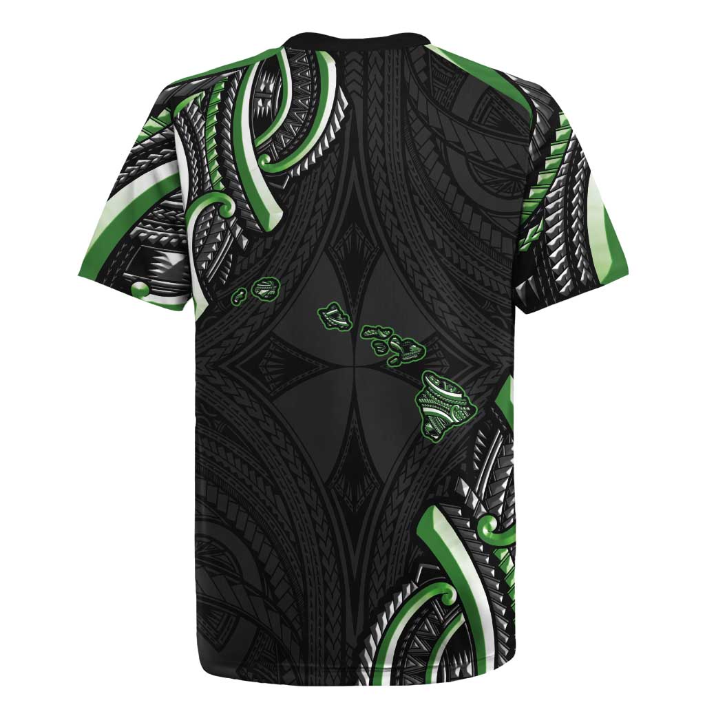 Traditional Art Hawaiian Kakau Tattoos Rugby Jersey Green Color - Polynesian Pride