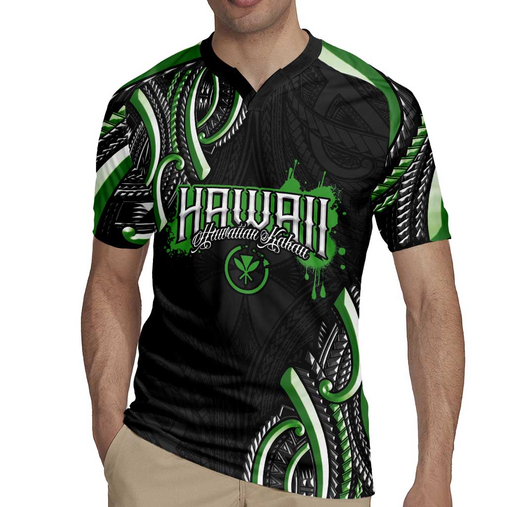 Traditional Art Hawaiian Kakau Tattoos Rugby Jersey Green Color - Polynesian Pride