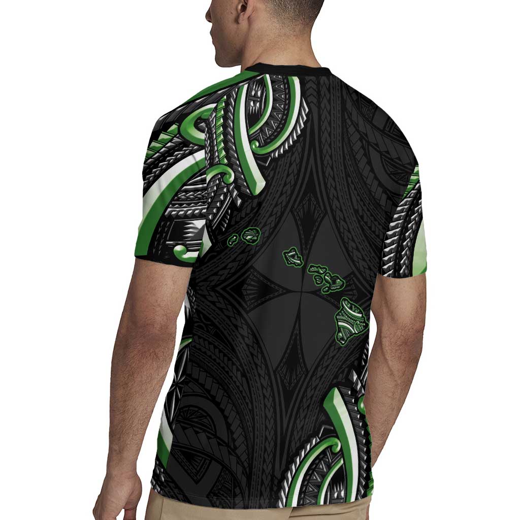 Traditional Art Hawaiian Kakau Tattoos Rugby Jersey Green Color - Polynesian Pride