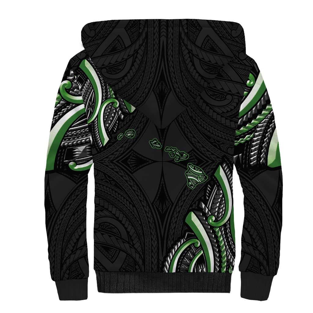Traditional Art Hawaiian Kakau Tattoos Sherpa Hoodie Green Color - Polynesian Pride