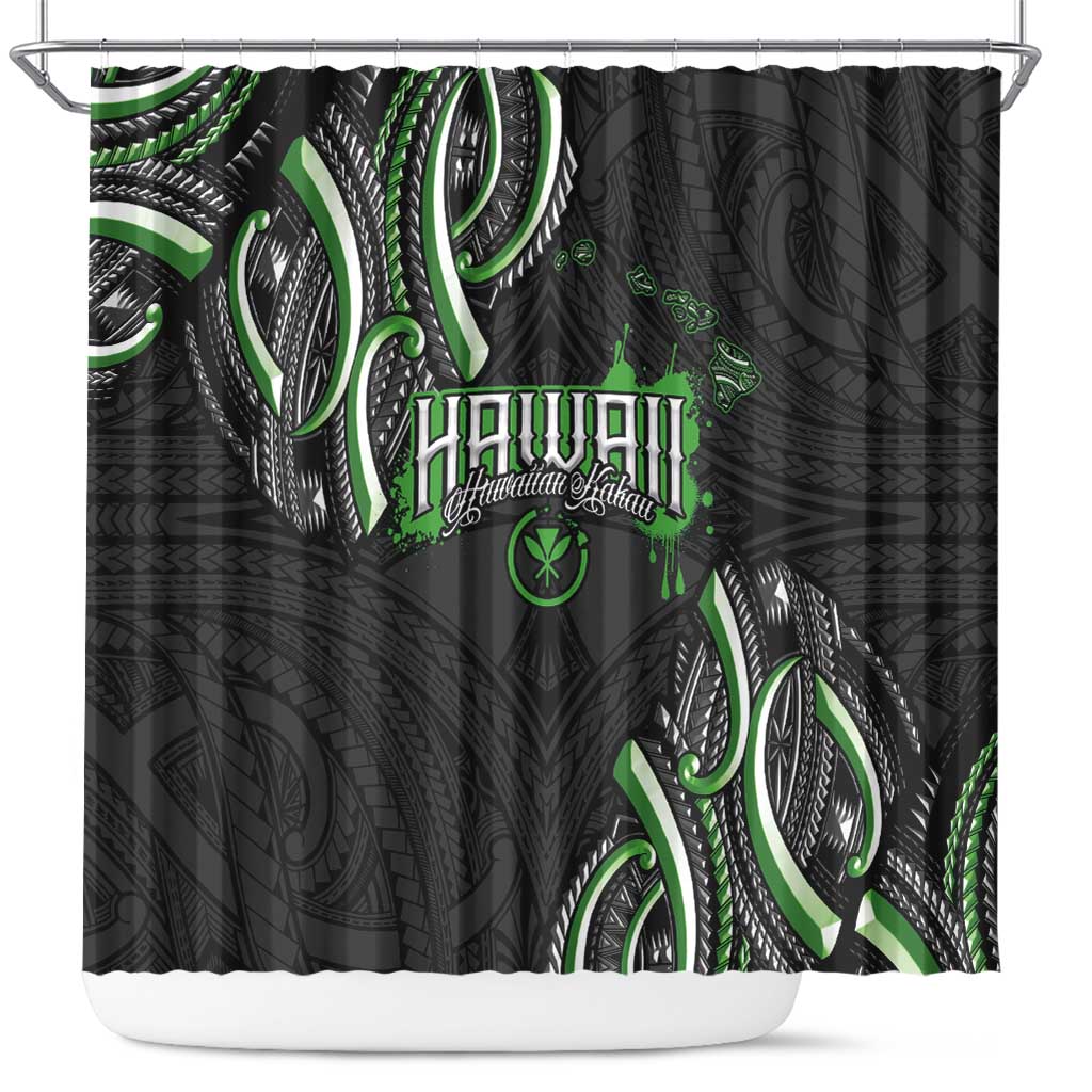 Traditional Art Hawaiian Kakau Tattoos Shower Curtain Green Color LT03 Green - Polynesian Pride