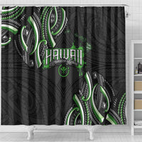 Traditional Art Hawaiian Kakau Tattoos Shower Curtain Green Color - Polynesian Pride