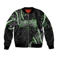 Traditional Art Hawaiian Kakau Tattoos Sleeve Zip Bomber Jacket Green Color - Polynesian Pride