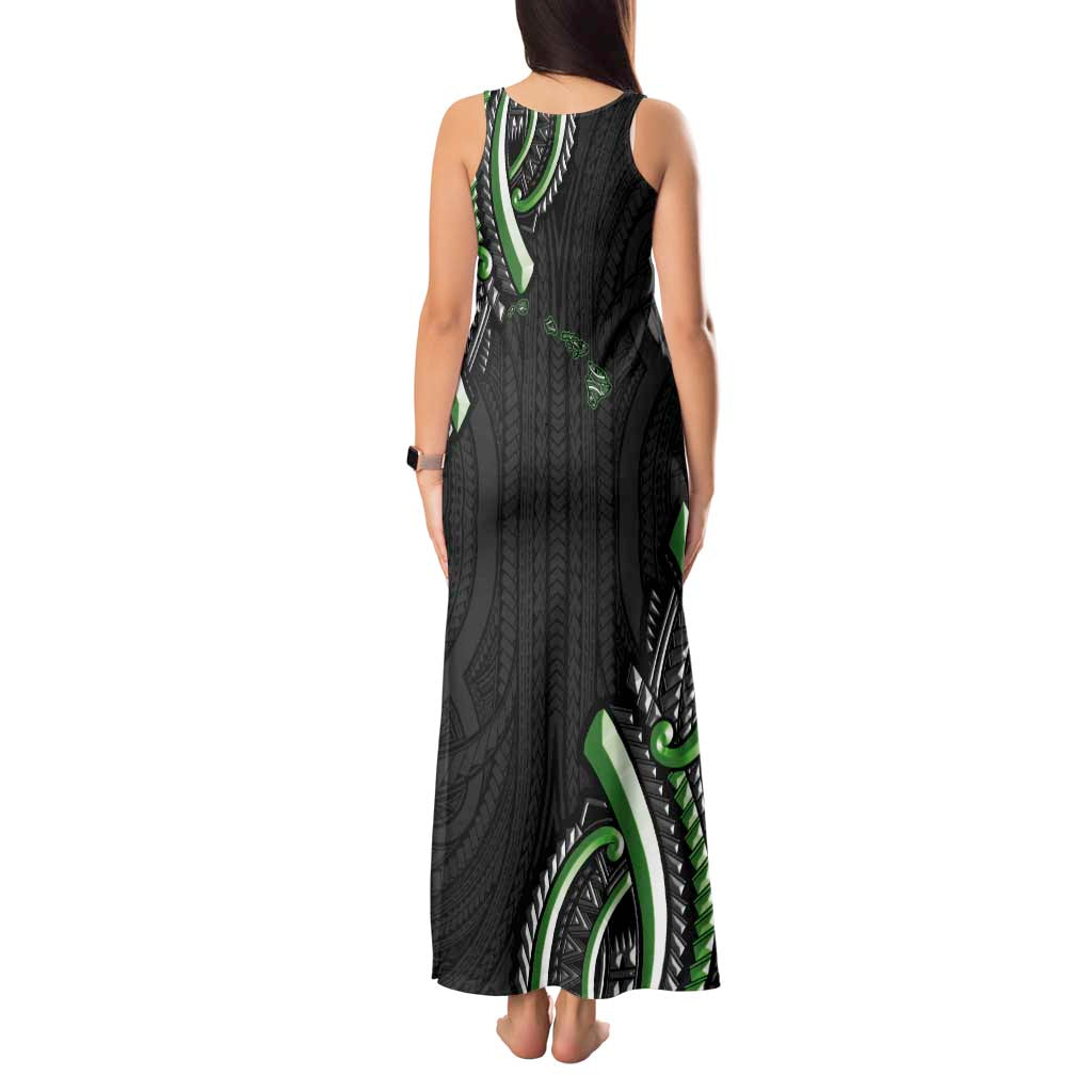 Traditional Art Hawaiian Kakau Tattoos Tank Maxi Dress Green Color - Polynesian Pride