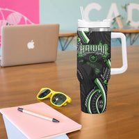 Traditional Art Hawaiian Kakau Tattoos Tumbler With Handle Green Color - Polynesian Pride