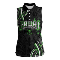 Traditional Art Hawaiian Kakau Tattoos Women Sleeveless Polo Shirt Green Color - Polynesian Pride