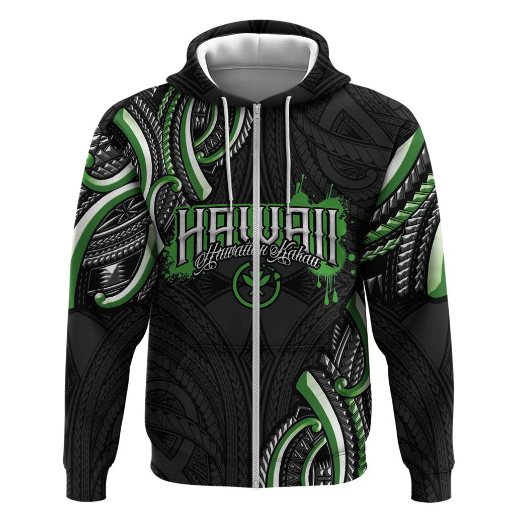 Traditional Art Hawaiian Kakau Tattoos Zip Hoodie Green Color LT03 Zip Hoodie Green - Polynesian Pride