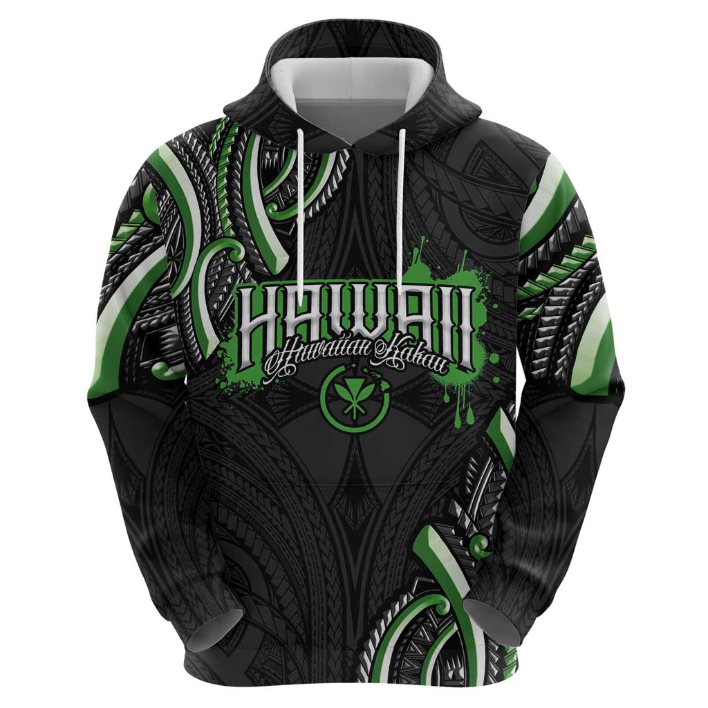 Traditional Art Hawaiian Kakau Tattoos Zip Hoodie Green Color - Polynesian Pride