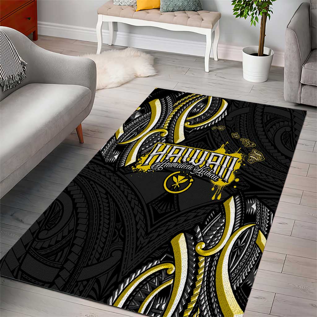 Traditional Art Hawaiian Kakau Tattoos Area Rug Yellow Color - Polynesian Pride
