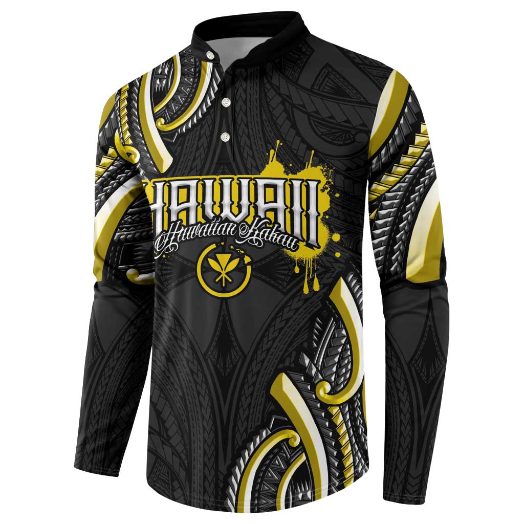 Traditional Art Hawaiian Kakau Tattoos Button Sweatshirt Yellow Color - Polynesian Pride