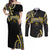 Traditional Art Hawaiian Kakau Tattoos Couples Matching Off Shoulder Maxi Dress and Long Sleeve Button Shirt Yellow Color - Polynesian Pride