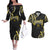 Traditional Art Hawaiian Kakau Tattoos Couples Matching Off The Shoulder Long Sleeve Dress and Hawaiian Shirt Yellow Color - Polynesian Pride