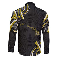 Traditional Art Hawaiian Kakau Tattoos Family Matching Off The Shoulder Long Sleeve Dress and Hawaiian Shirt Yellow Color - Polynesian Pride