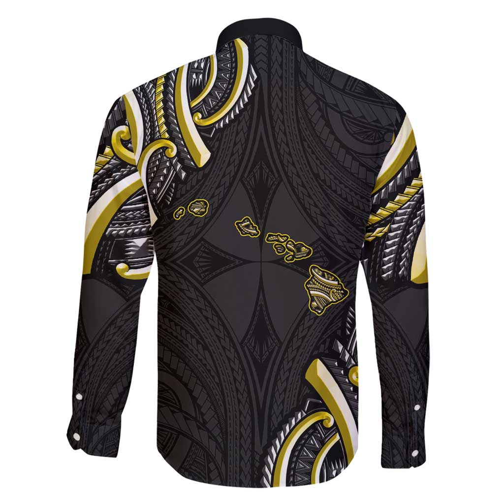 Traditional Art Hawaiian Kakau Tattoos Family Matching Off Shoulder Short Dress and Hawaiian Shirt Yellow Color - Polynesian Pride