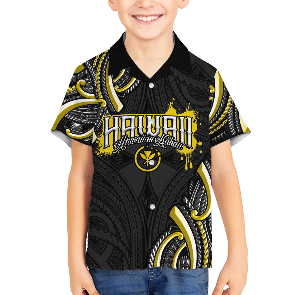 Traditional Art Hawaiian Kakau Tattoos Kid Hawaiian Shirt Yellow Color LT03 Kid Yellow - Polynesian Pride