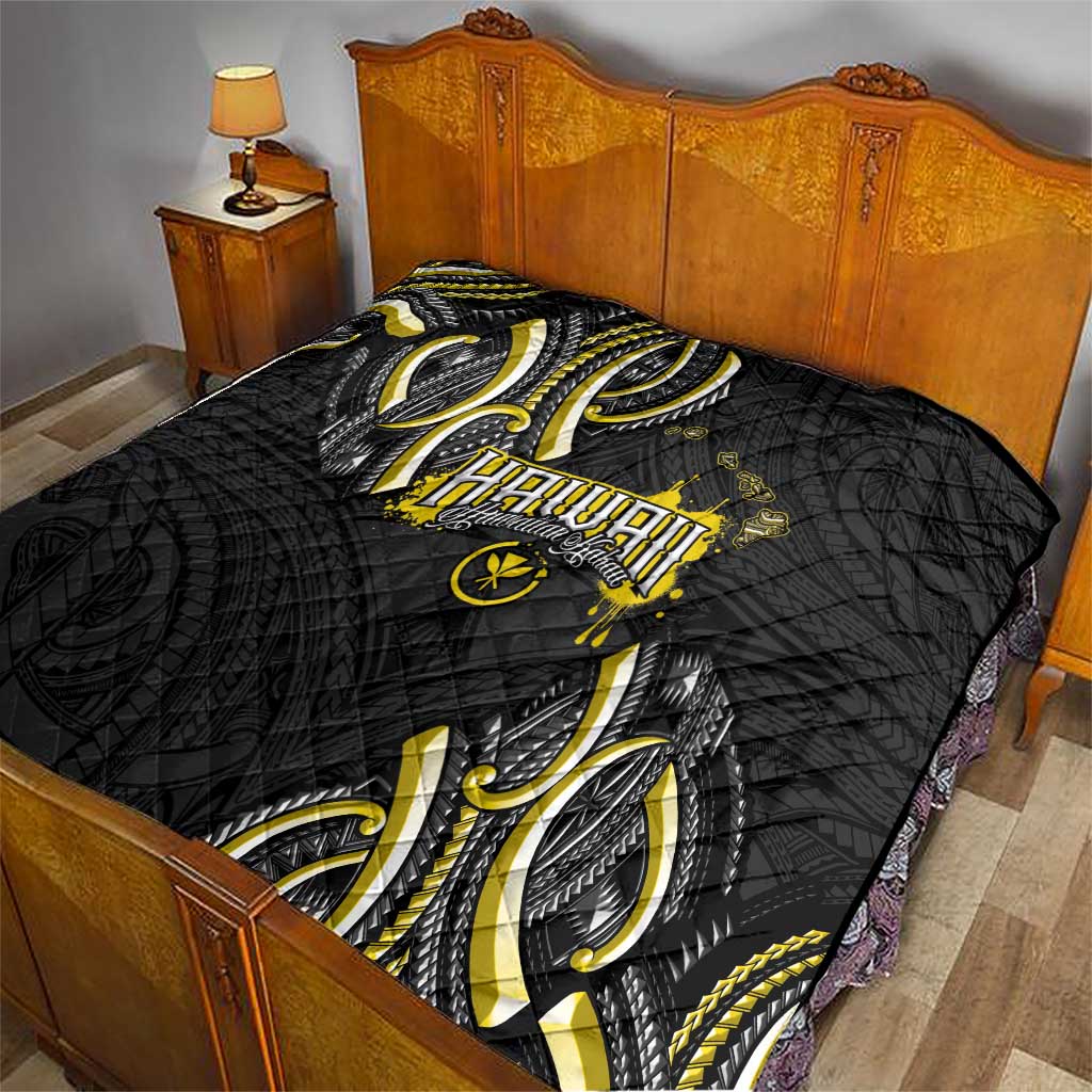 Traditional Art Hawaiian Kakau Tattoos Quilt Yellow Color - Polynesian Pride