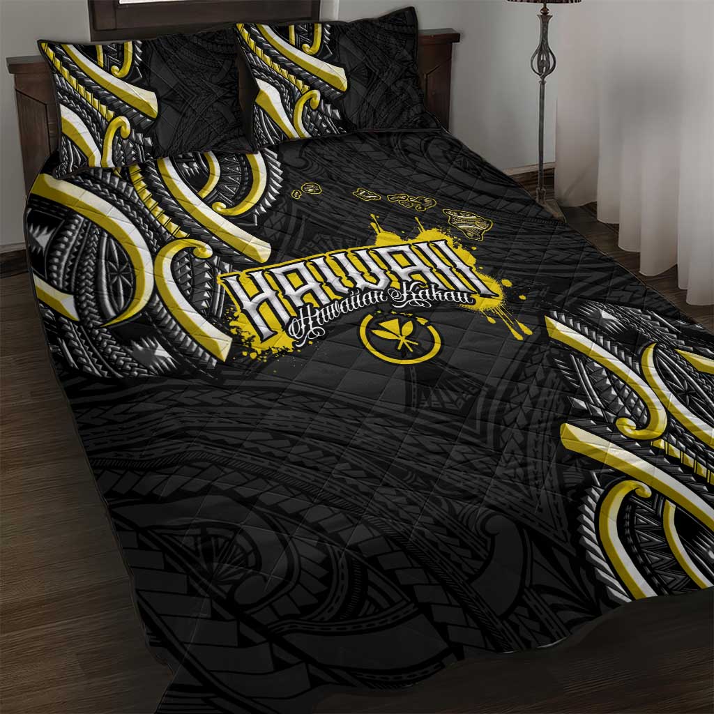 Traditional Art Hawaiian Kakau Tattoos Quilt Bed Set Yellow Color - Polynesian Pride