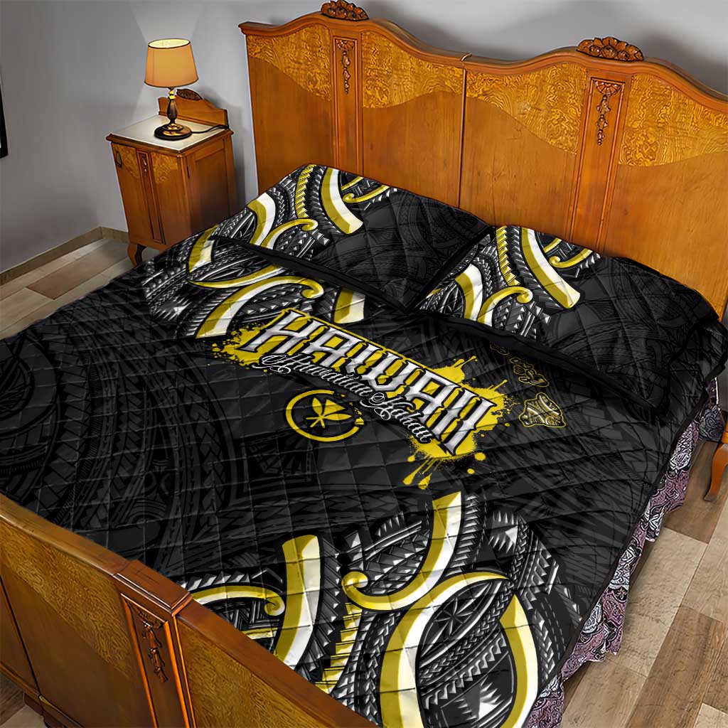 Traditional Art Hawaiian Kakau Tattoos Quilt Bed Set Yellow Color - Polynesian Pride
