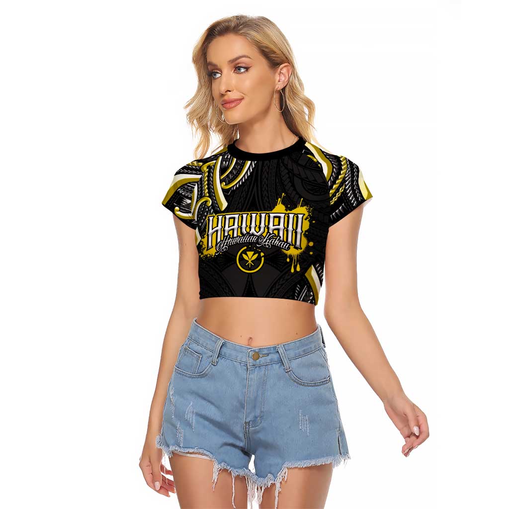 Traditional Art Hawaiian Kakau Tattoos Raglan Cropped T Shirt Yellow Color LT03 Female Yellow - Polynesian Pride