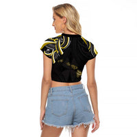 Traditional Art Hawaiian Kakau Tattoos Raglan Cropped T Shirt Yellow Color - Polynesian Pride