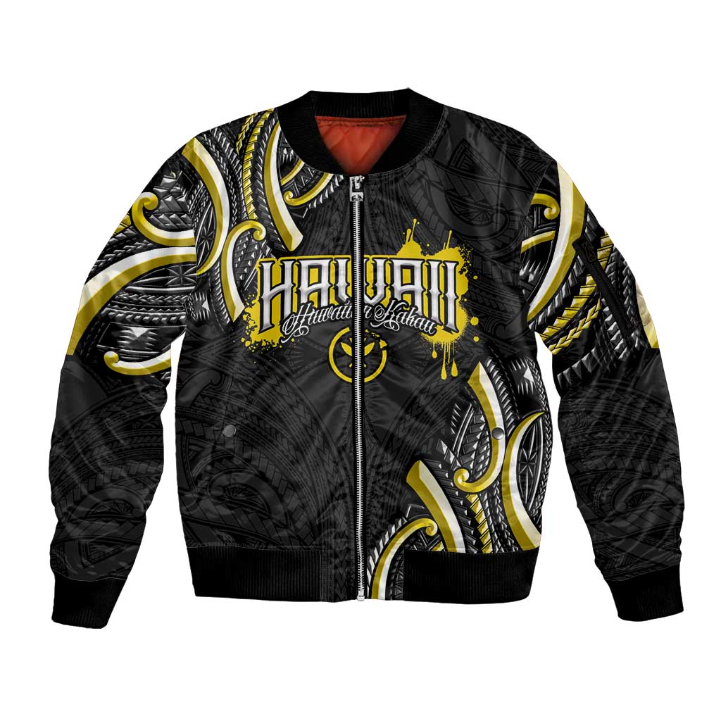 Traditional Art Hawaiian Kakau Tattoos Sleeve Zip Bomber Jacket Yellow Color LT03 Unisex Yellow - Polynesian Pride