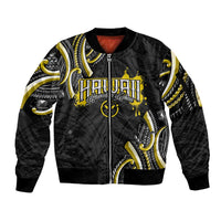 Traditional Art Hawaiian Kakau Tattoos Sleeve Zip Bomber Jacket Yellow Color - Polynesian Pride