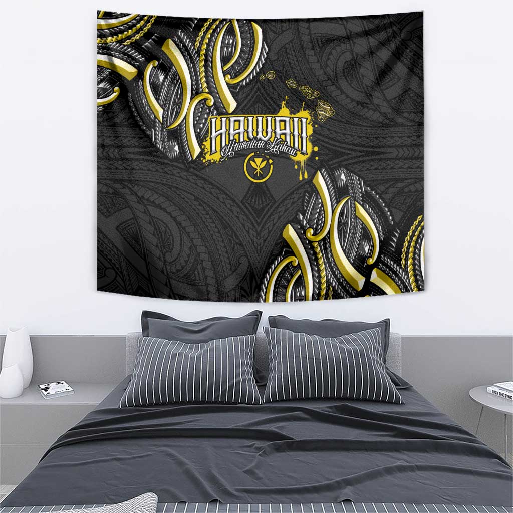 Traditional Art Hawaiian Kakau Tattoos Tapestry Yellow Color - Polynesian Pride