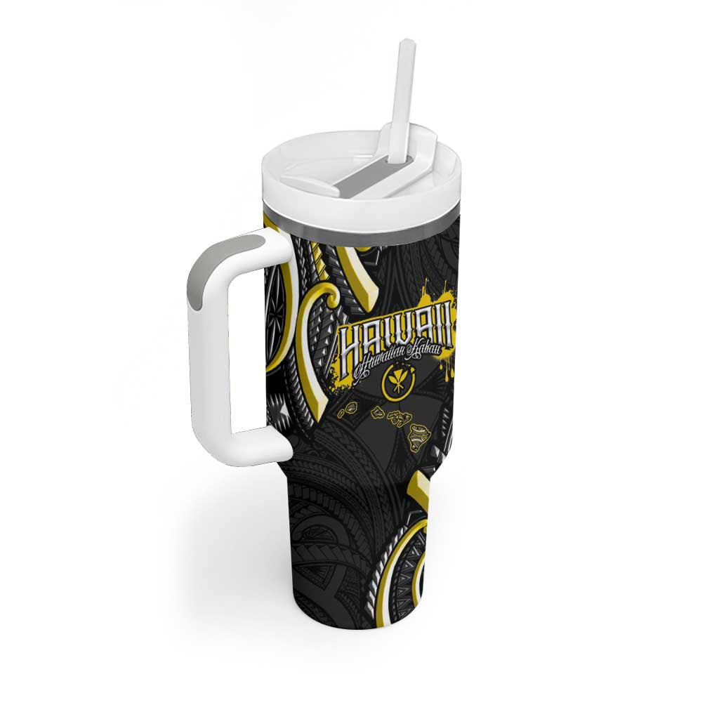 Traditional Art Hawaiian Kakau Tattoos Tumbler With Handle Yellow Color - Polynesian Pride