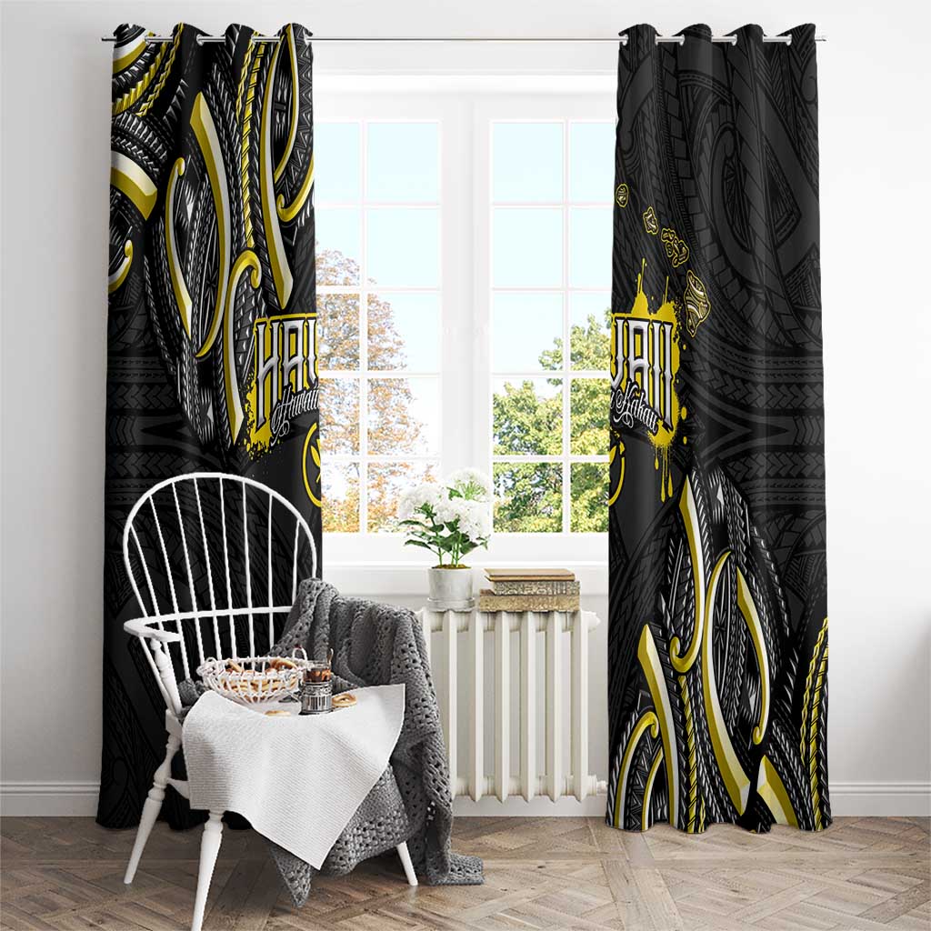 Traditional Art Hawaiian Kakau Tattoos Window Curtain Yellow Color - Polynesian Pride