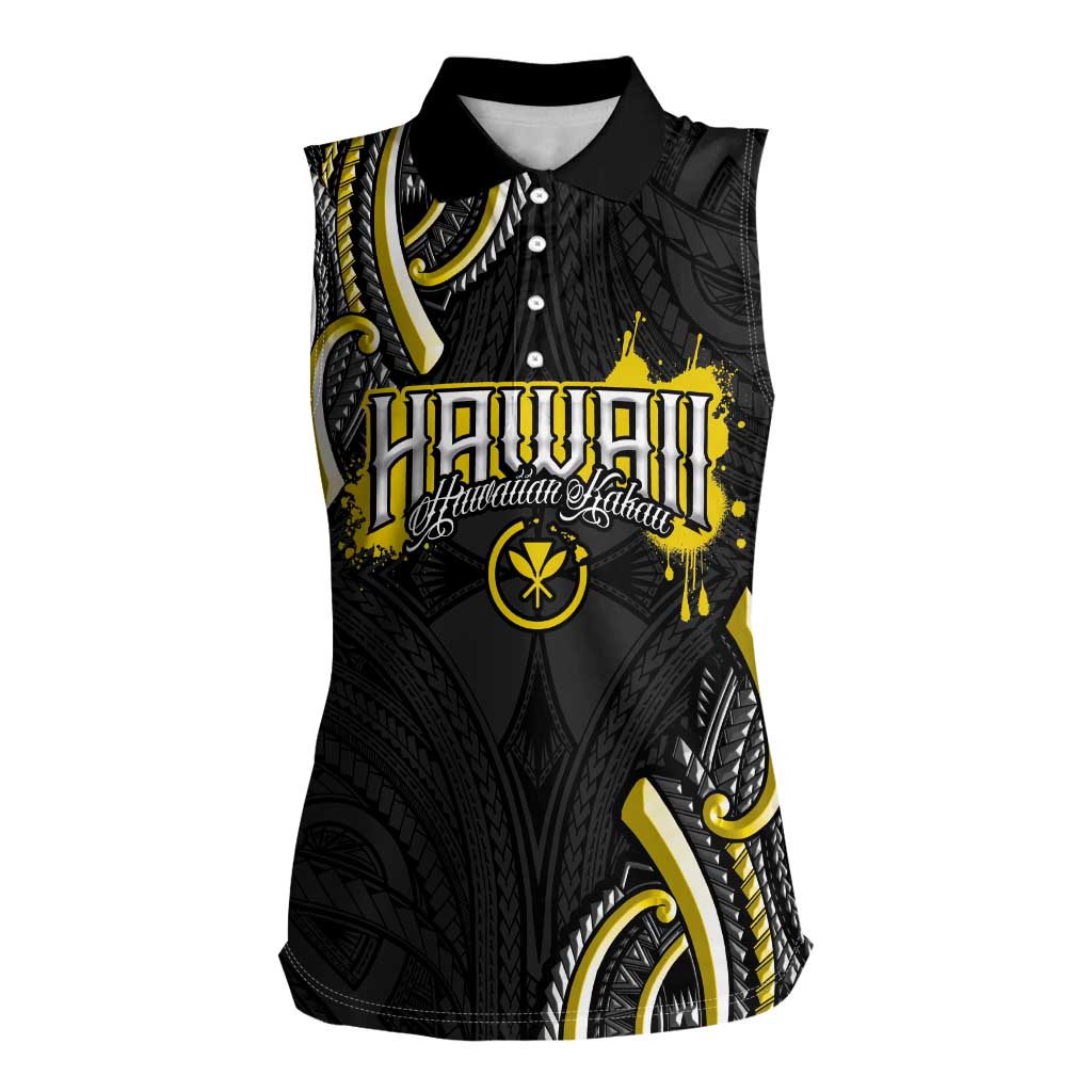 Traditional Art Hawaiian Kakau Tattoos Women Sleeveless Polo Shirt Yellow Color - Polynesian Pride
