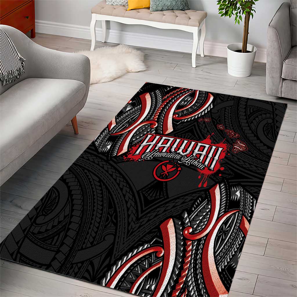 Traditional Art Hawaiian Kakau Tattoos Area Rug Red Color - Polynesian Pride