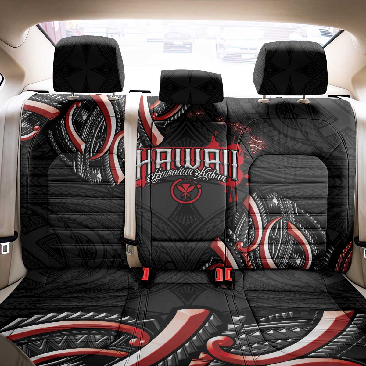 Traditional Art Hawaiian Kakau Tattoos Back Car Seat Cover Red Color - Polynesian Pride