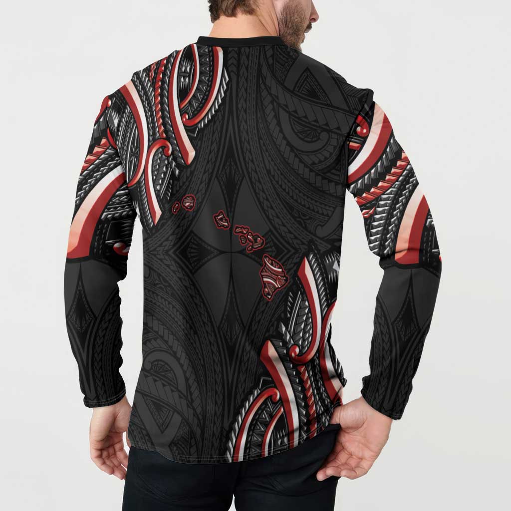 Traditional Art Hawaiian Kakau Tattoos Button Sweatshirt Red Color - Polynesian Pride