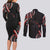 Traditional Art Hawaiian Kakau Tattoos Couples Matching Long Sleeve Bodycon Dress and Long Sleeve Button Shirt Red Color - Polynesian Pride