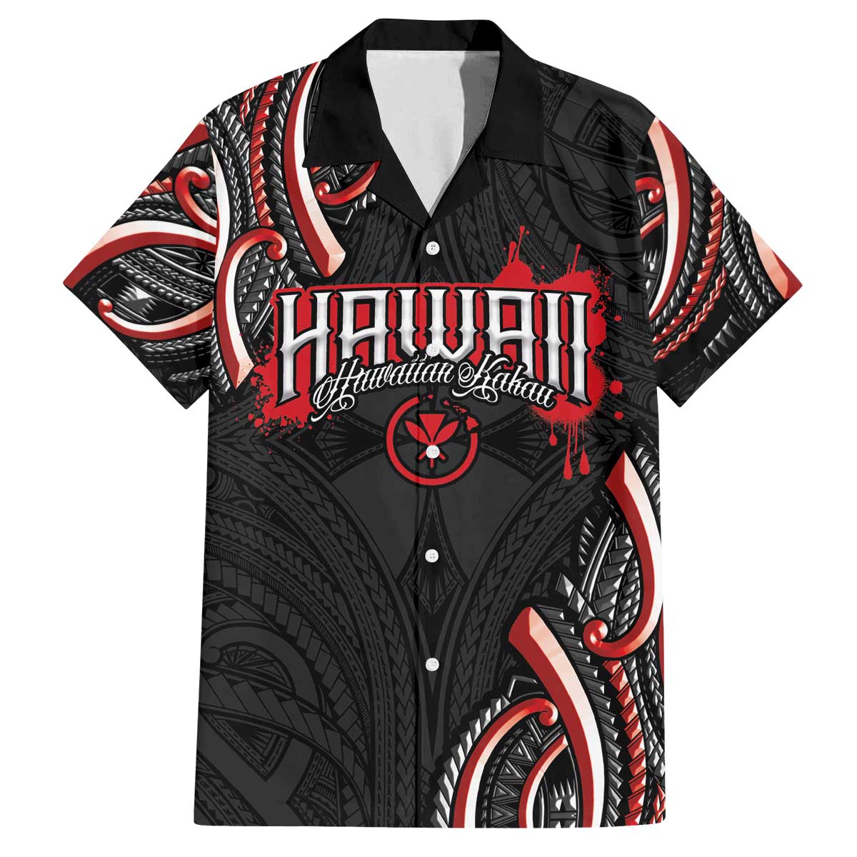 Traditional Art Hawaiian Kakau Tattoos Family Matching Off The Shoulder Long Sleeve Dress and Hawaiian Shirt Red Color - Polynesian Pride