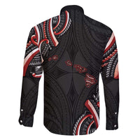 Traditional Art Hawaiian Kakau Tattoos Family Matching Off The Shoulder Long Sleeve Dress and Hawaiian Shirt Red Color - Polynesian Pride